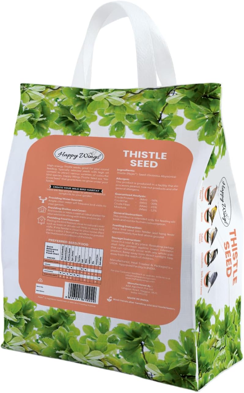 Happy Wings 15LB Thistle Seed Bird Food, 100% Natural, Extra Clean, No Grow