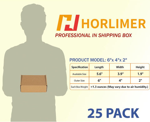 HORLIMER 6x4x2 inches Shipping Boxes Set of 25, Brown Corrugated Cardboard Box Literature Mailer