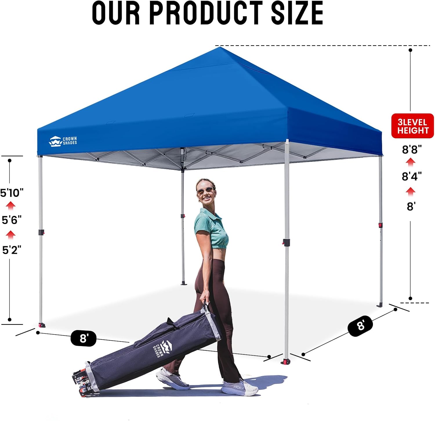 CROWN SHADES 8x8 Pop Up Canopy Tent with One Push Setup, Blue