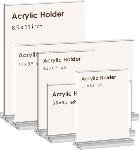 newnewshow 5“x7” Acrylic Sign Holder 6 Pack Vertical T Shape Double-Sided Desktop Display Holder