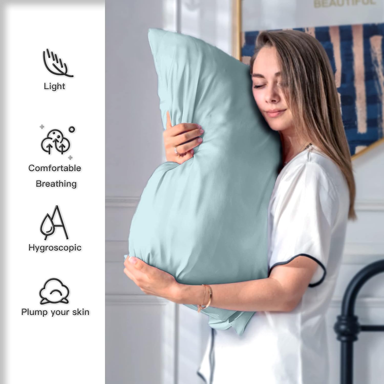 Suatien Mulberry Silk Pillowcase for Hair and Skin Standard Size, Haze Blue