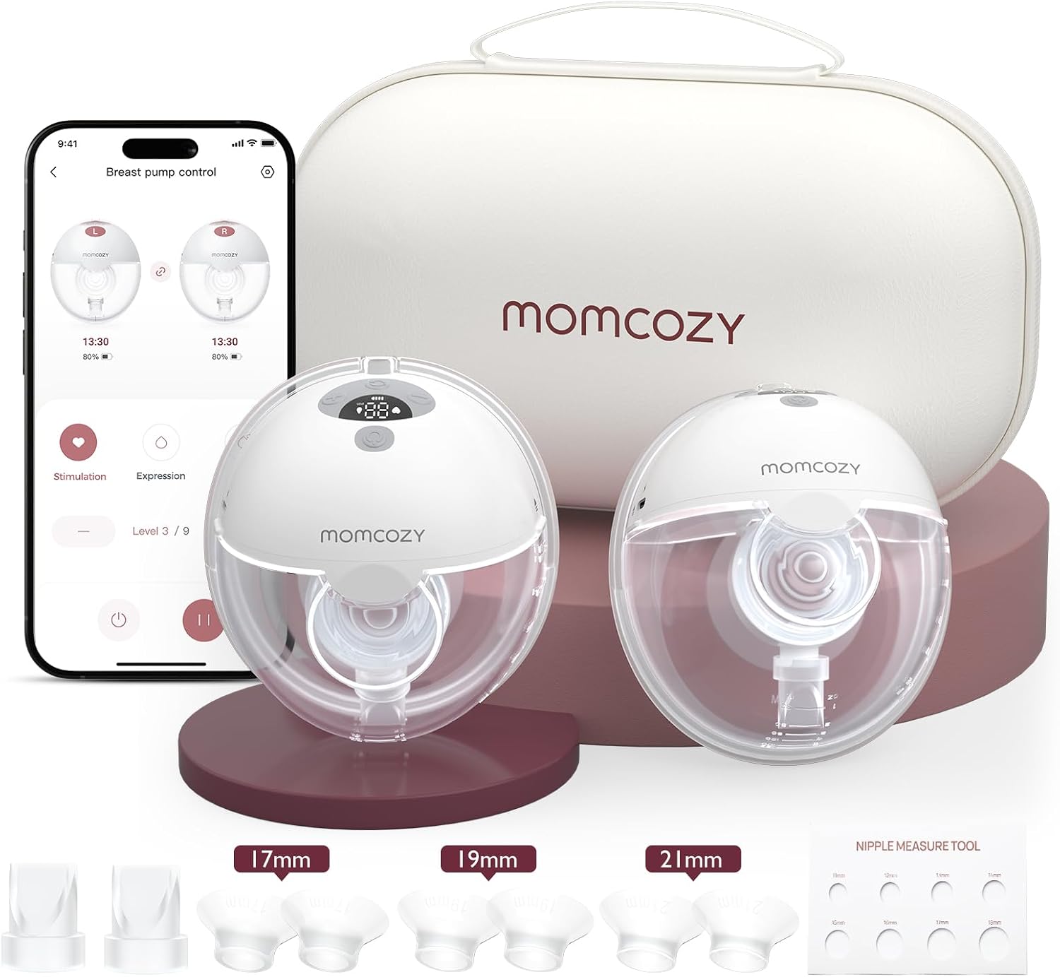 Momcozy M5 Smart APP Controlled Wearable Breast Pump, 2-Pack Quill Gray