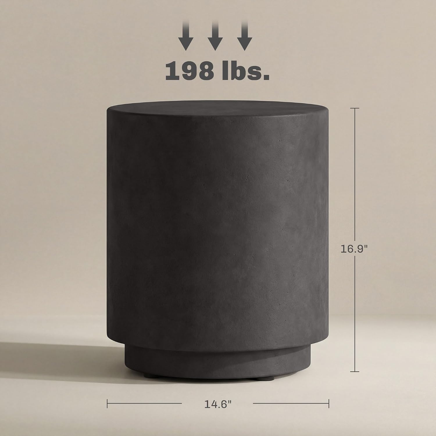 HOMCOM Outdoor Side Table Round Small End Table Concrete Finish Dark Gray