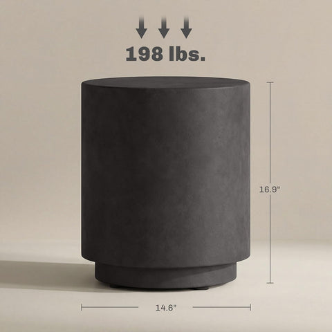 HOMCOM Outdoor Side Table Round Small End Table Concrete Finish Dark Gray