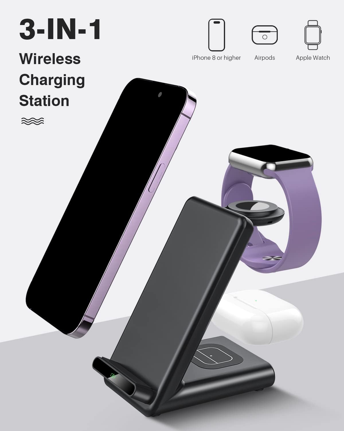 Wireless Charging Station,3 in 1 Charging Stand for Apple Multiple Devices