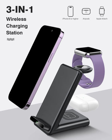 Wireless Charging Station,3 in 1 Charging Stand for Apple Multiple Devices