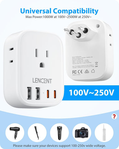 LENCENT Switzerland Travel Plug Adapter, Swiss Power Adaptor with 4 Outlets