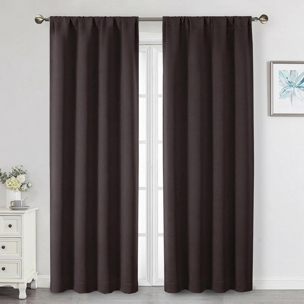 Blackout Curtains 84 Inch Length 2 Panels Set, Soft Solid Thermal Insulated Room Darkening Curtains 84 Inches Long for Bedroom Living Room, Rod Pocket Drape, Chocolate, Each 40" Wx84 L