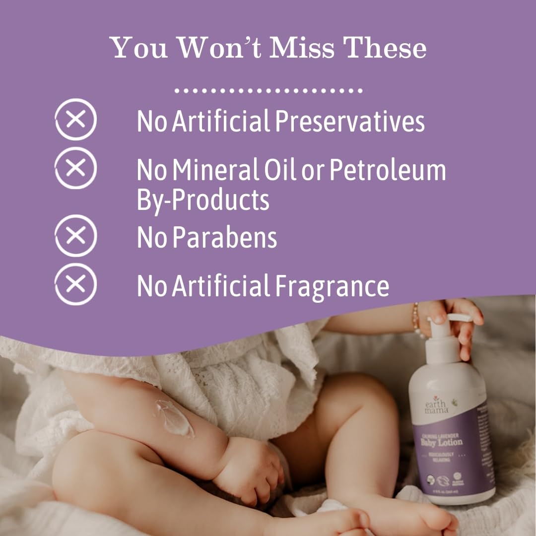 Earth Mama - Calming Lavender Baby Lotion for Dry Skin - 8 Fl Oz (2 Pk)