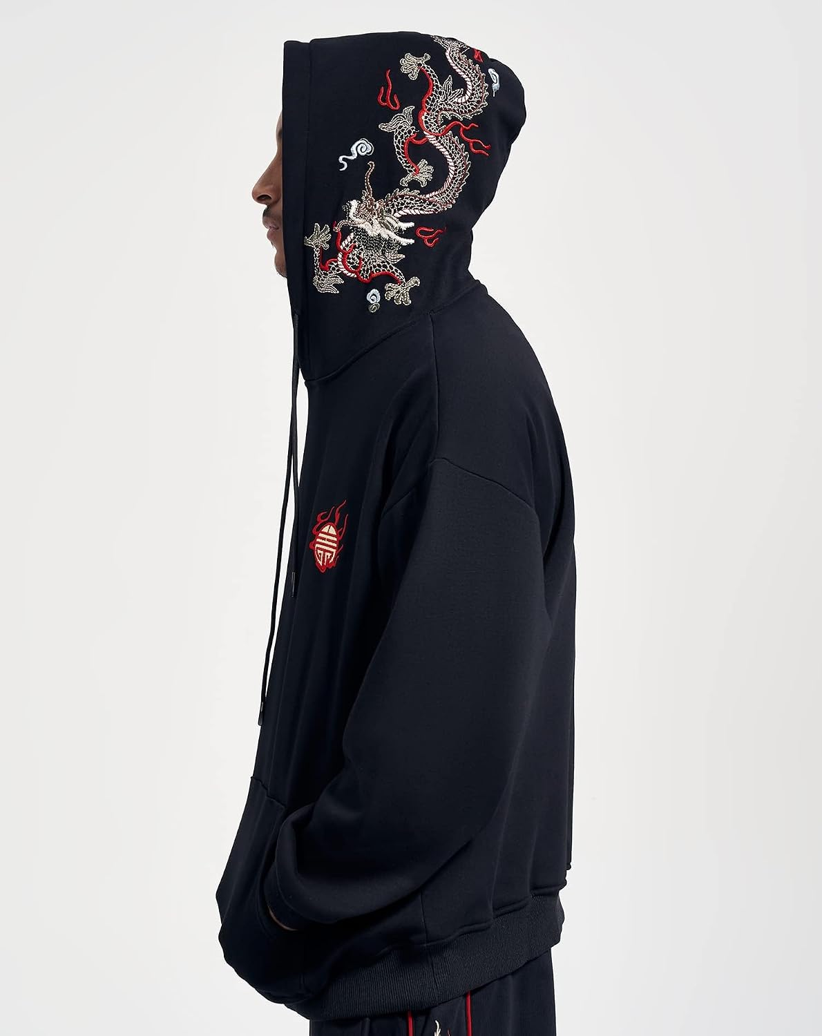 Niepce Inc Streetwear Men's Dragon Embroidered Heavyweight Graphic Hoodies