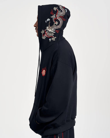 Niepce Inc Streetwear Men's Dragon Embroidered Heavyweight Graphic Hoodies