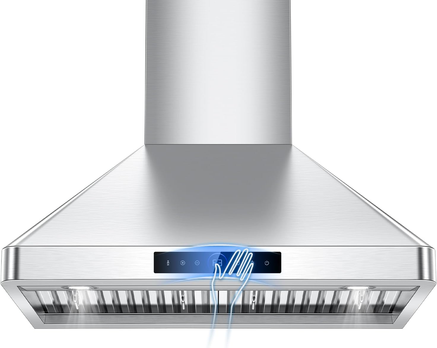 30 inch Wall Mount Range Hood, 1200 CFM Gesture Touch Stainless Steel Hood