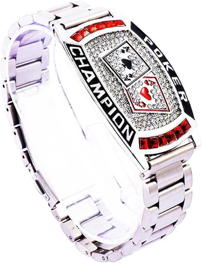 Texas Hold 'EM Poker Ring Champion Bracelet Great Prize for Your tournaments (Silver)