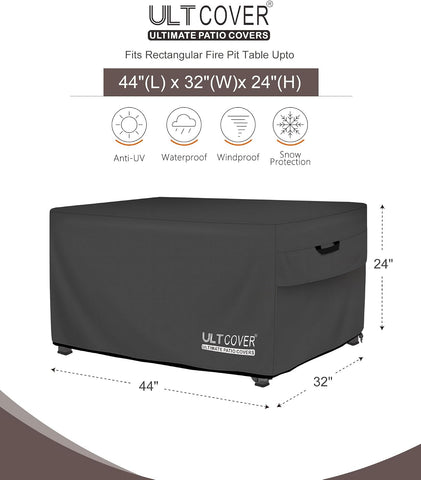 ULTCOVER Waterproof Rectangular Gas Fire Pit Table Cover 44x32 inch, Black