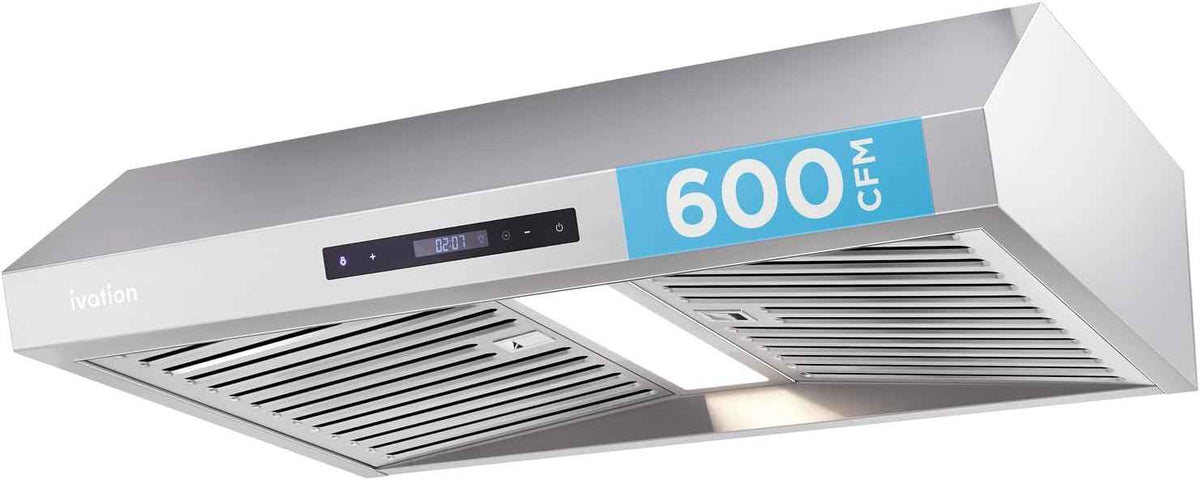 Ivation 30” Under Cabinet Range Hood - 600 CFM - 3-Way Venting - Built-In LED Light & Clock - Auto-Off Fan Timer - Dishwasher Safe Stainless Steel Baffle Filters
