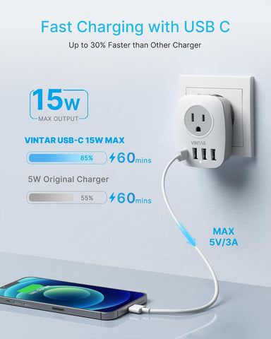 VINTAR 2 Pack European Travel Plug Adapter, Type C Adapter with USB C