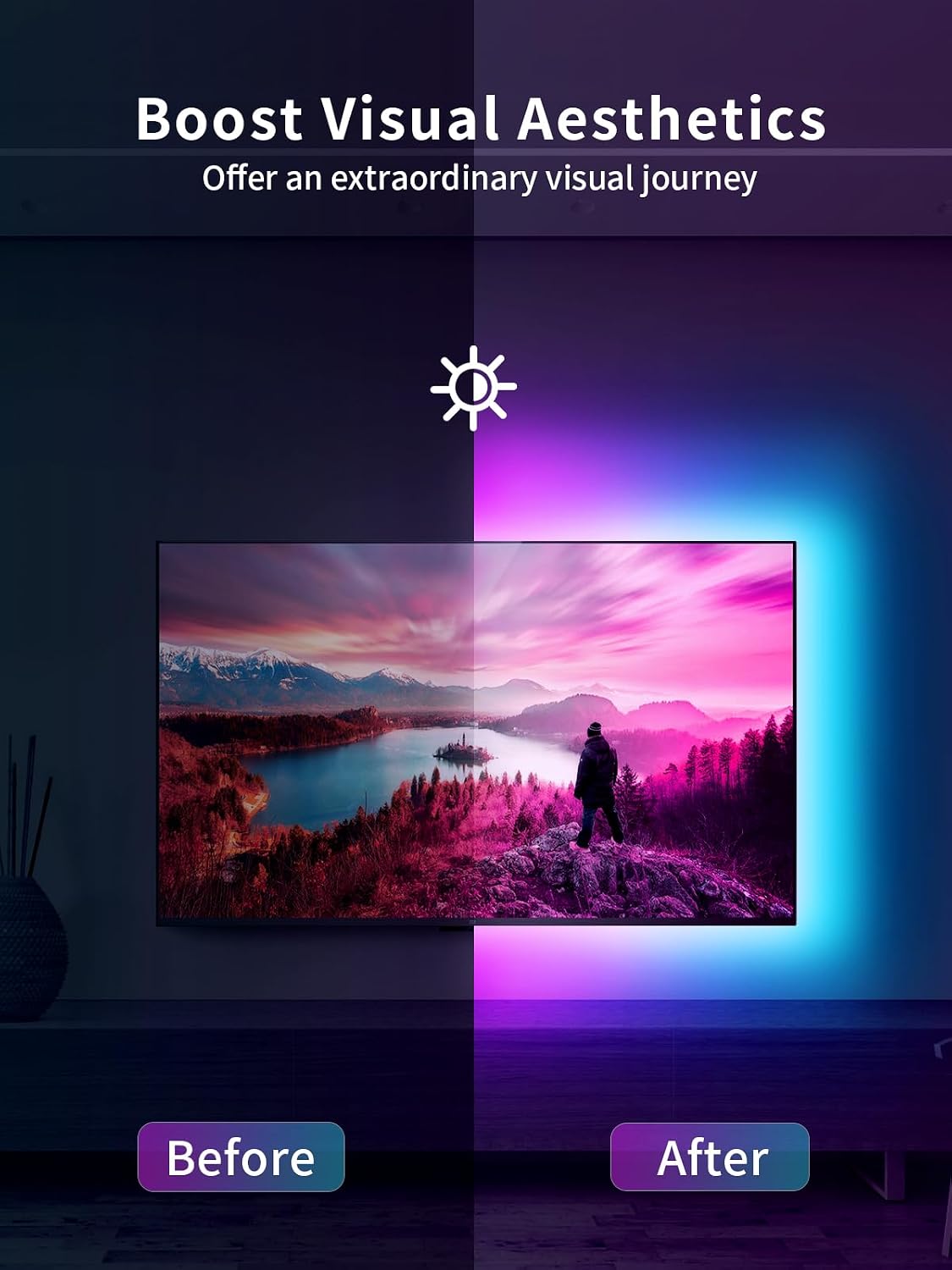 KANTUTOE TV LED Backlight, 9.84ft LED Lights for 32-43in TV, RGB TV Lights Behind with Music Sync Bluetooth APP and Remote Control Strip Light USB Powered for Bedroom Home Decor