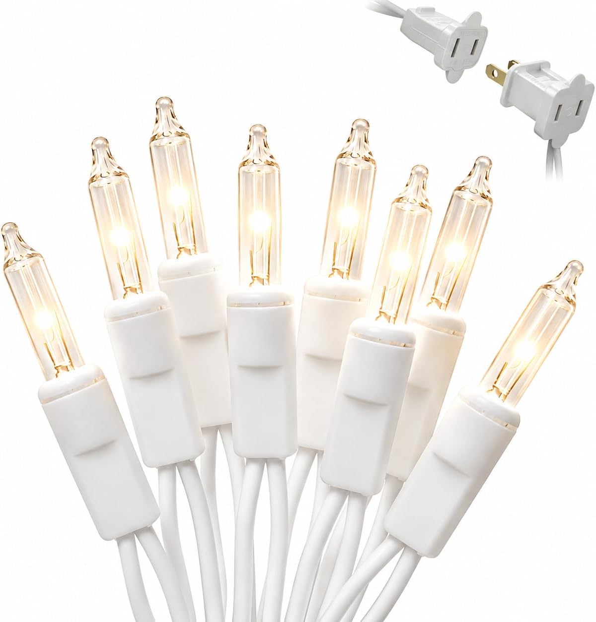 Warm White Christmas Lights, 2 Pack 21Ft Each 100 Incandescent Mini Bulbs, UL Certified, Connectable, Indoor and Outdoor, Perfect for Christmas Tree, Wreath, Home, Yard, Wedding, Party, Holiday Decor