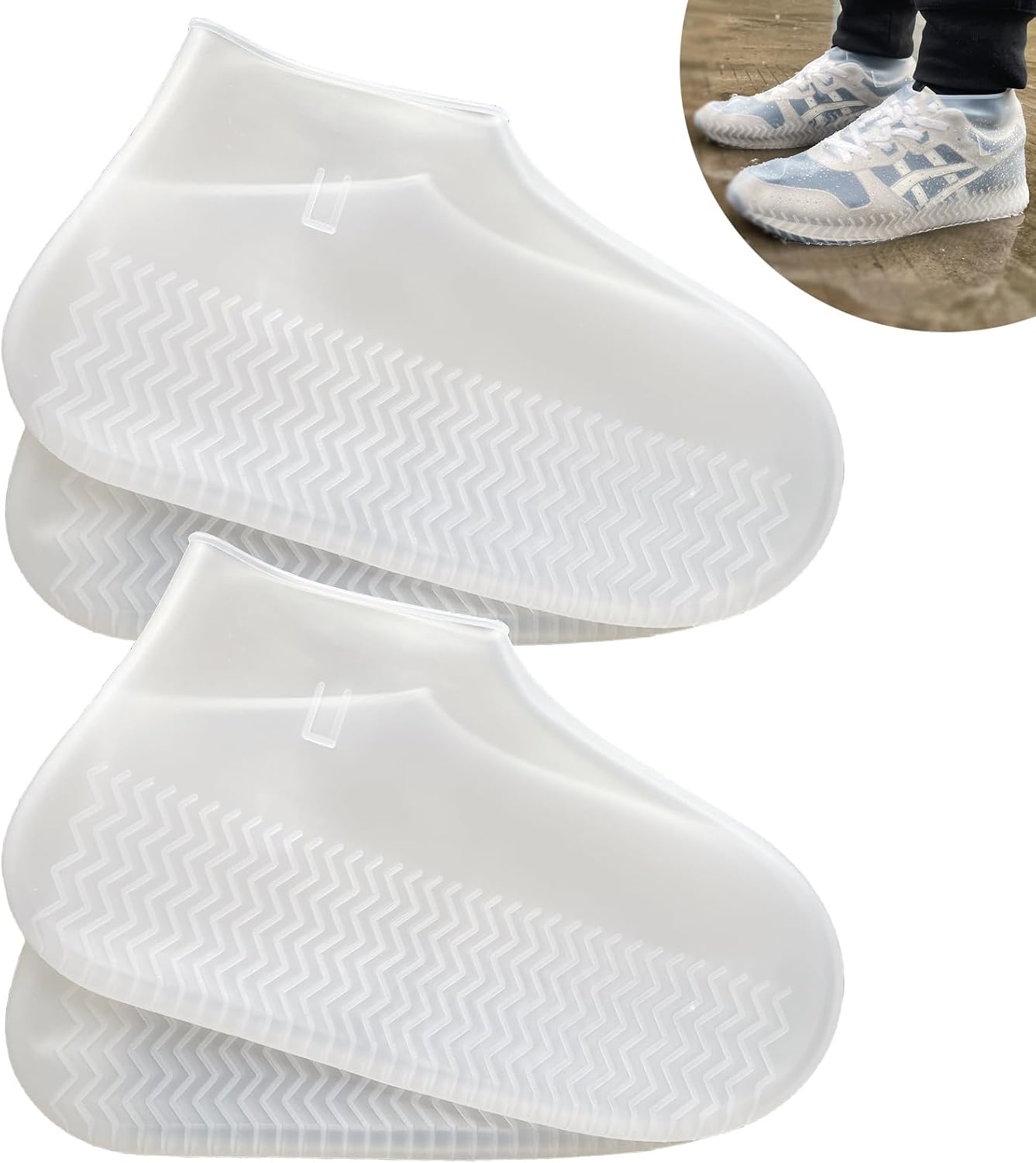 Waterproof Shoe Covers 2 Pairs, Non-Slip Reusable for Rain - Clear, L
