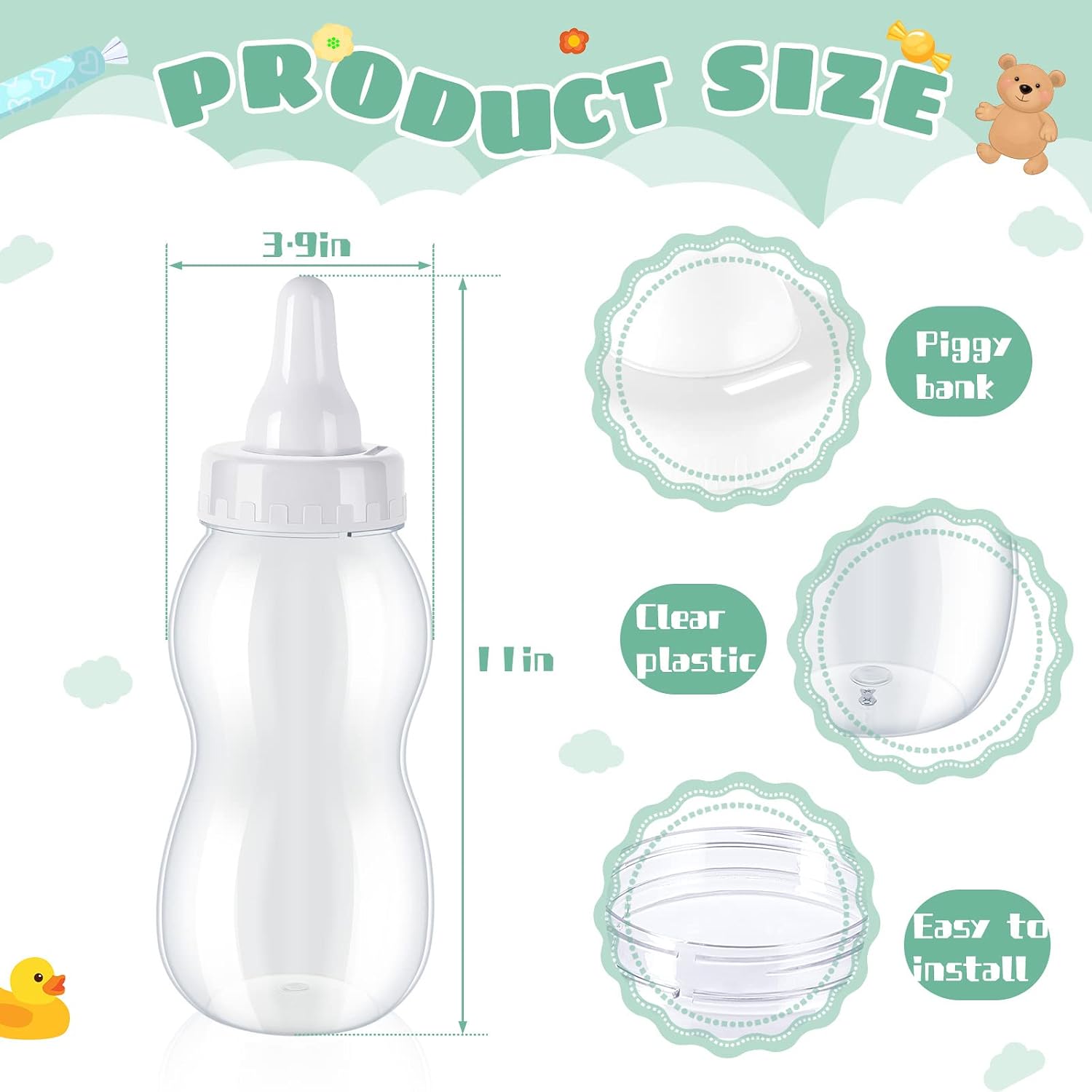 Tessco for you 4 Pcs 11in Jumbo Baby Bottle Bank Baby Shower, White