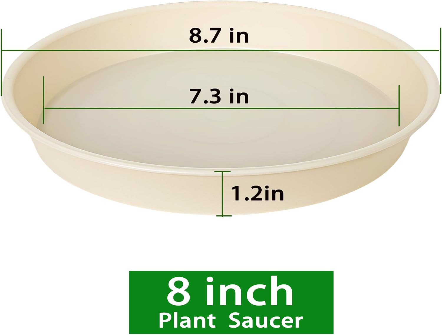 2 Pack of 8 inch Plant Saucer Clear, Heavy Duty Plastic Plant Water Tray 8 inch Round, Flower Plant Saucers for Indoors No Holes, Plant Dishes Saucer for Planter 7"/8" (8", Beige)