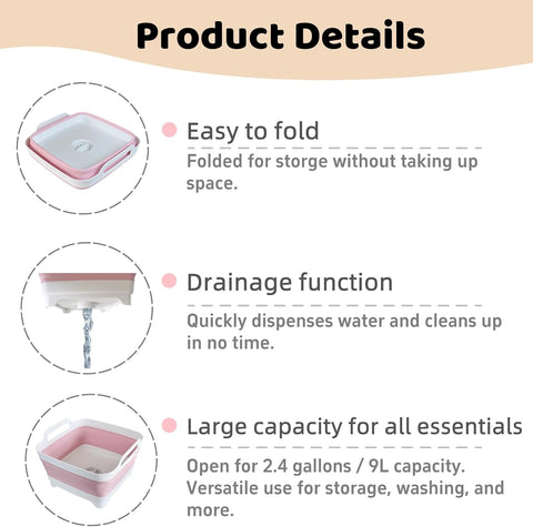 GIMWA 2.4Gal Collapsible Dish Basin with Drain Plug, Baby Bottle Wash Basin