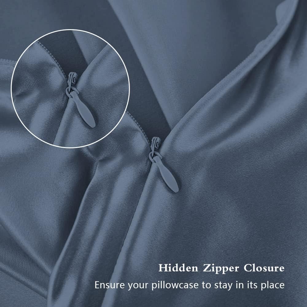 Silk Pillowcase for Hair and Skin, Mulberry Silk Pillow Cases Queen Size, Soft Anti Acne Cooling Sleep Both Sides Natural Silk Satin Pillowcases with Hidden Zipper, Gifts for Women Men, Ash Blue