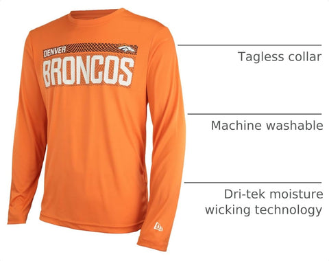 New Era NFL Men's Grids Dri-Tek Cool Heathered Grey Long Sleeve T-Shirt, Adult Football Tagless T-Shirt