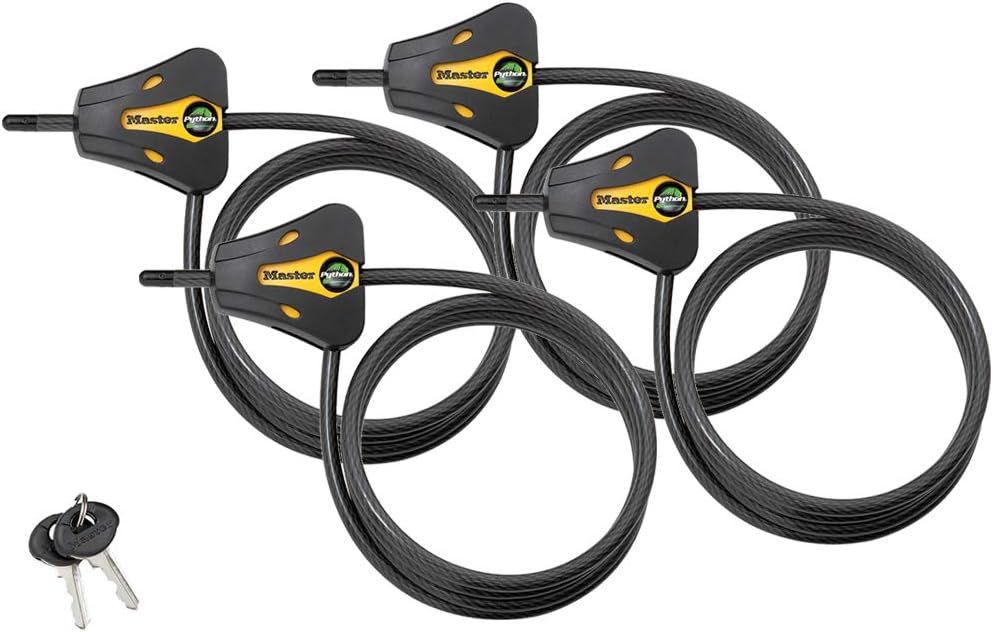 Master Lock - Keyed Alike Trail Camera Python Adjustable Cable Locks w/8 Keys, Model# 8419KA-4