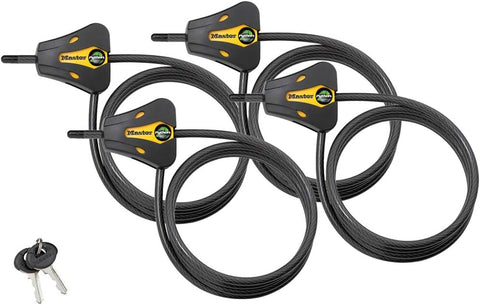 Master Lock - Keyed Alike Trail Camera Python Adjustable Cable Locks w/8 Keys, Model# 8419KA-4