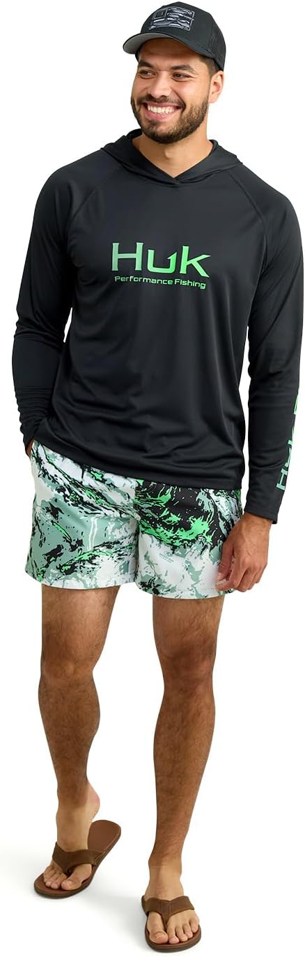 HUK Mens Pursuit Vented Long Sleeve Hoodie, Fishing Shirt with Hood