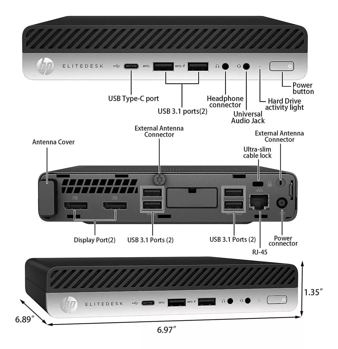 HP EliteDesk 800 G3 Mini Desktop PC Computer W/ 21.5in 1080P Monitor, Intel i5-7500T @3.4 GHz, 16GB RAM, 1TB SSD, VGA, DisplayPort, Keyboard & Mouse Windows 10 Pro (Renewed)