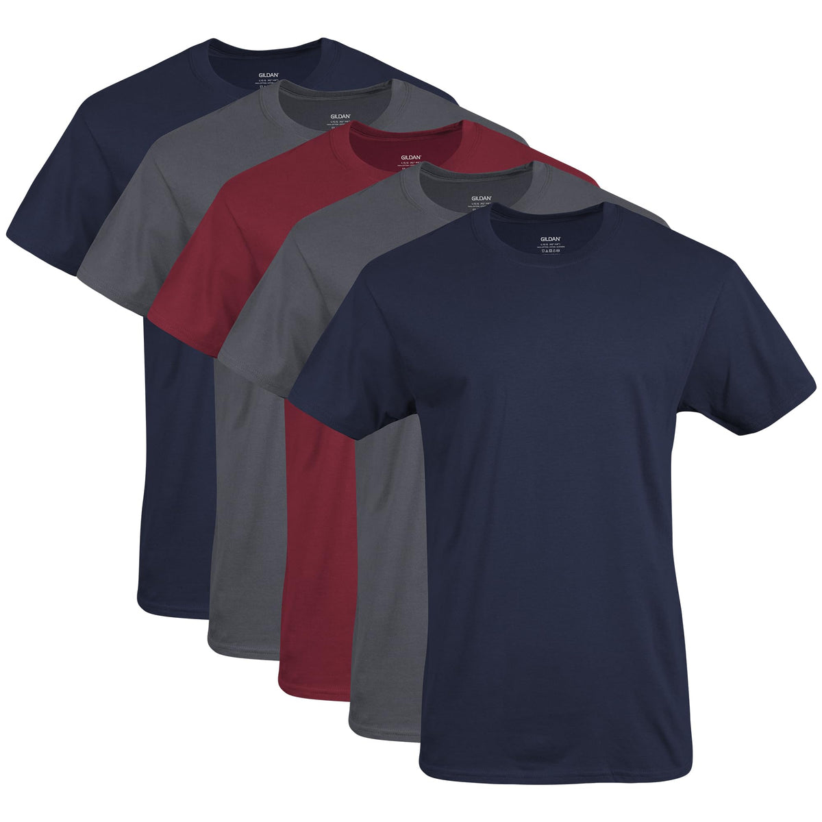 Gildan Men's Crew T-Shirts, Multipack, Style G1100, Navy/Charcoal/Cardinal Red (5-Pack), Small