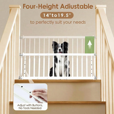 14''-19.5'' Height Adjustable Dog Gate, Extra Wide 18.1"-46" All Metal Short Dog Gate to Step Over, Pressure Mount Small Pet Puppy Gate for Stairs & Doorways(White)