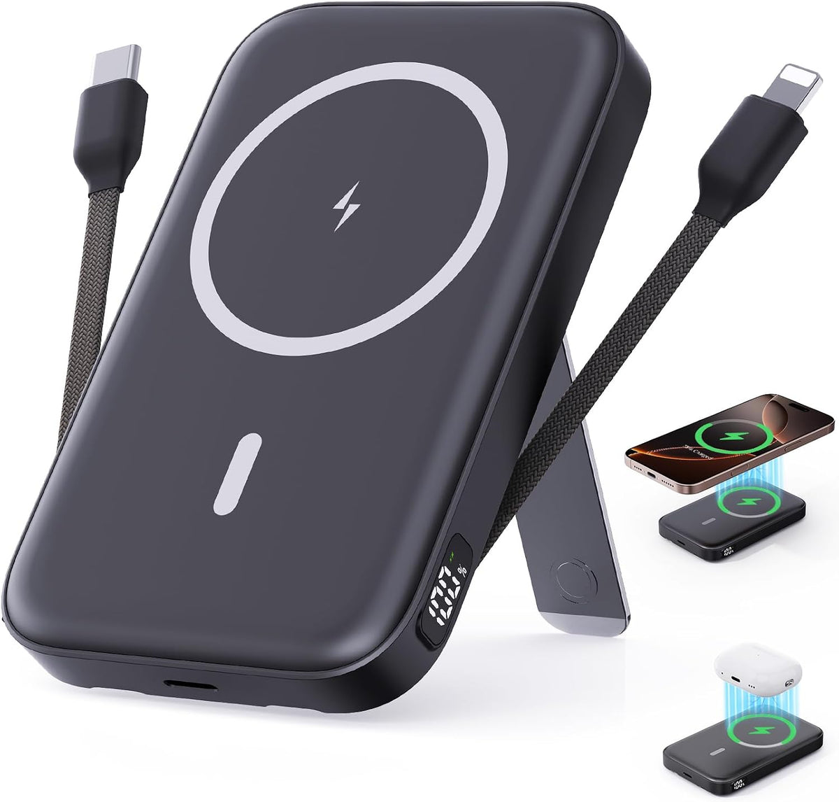 16800mAh Magnetic Power Bank with Built-in Cables for iPhone Series