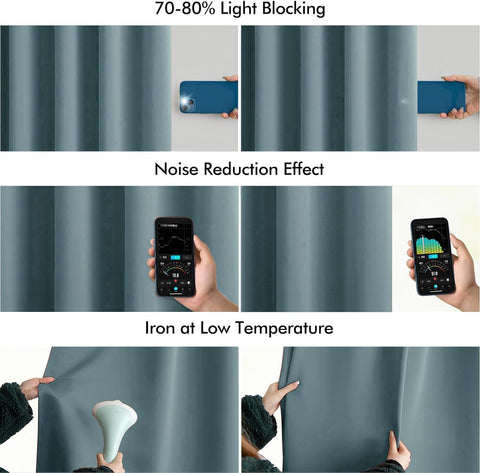 MIULEE Greyish Blue Back Tab Blackout Curtains 52x72 Inches Long 2 Panels