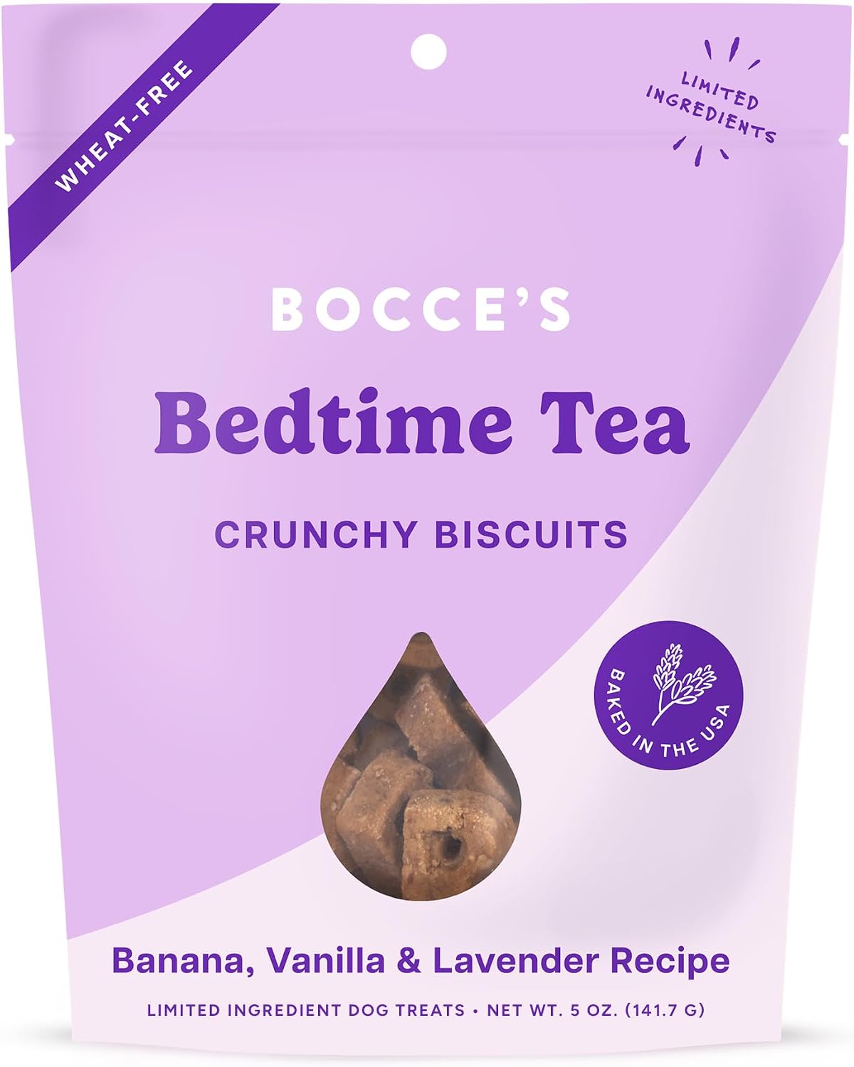 Bocce's Bakery Bedtime Tea Flavor Crunchy Biscuits Dog Treats, 5 oz
