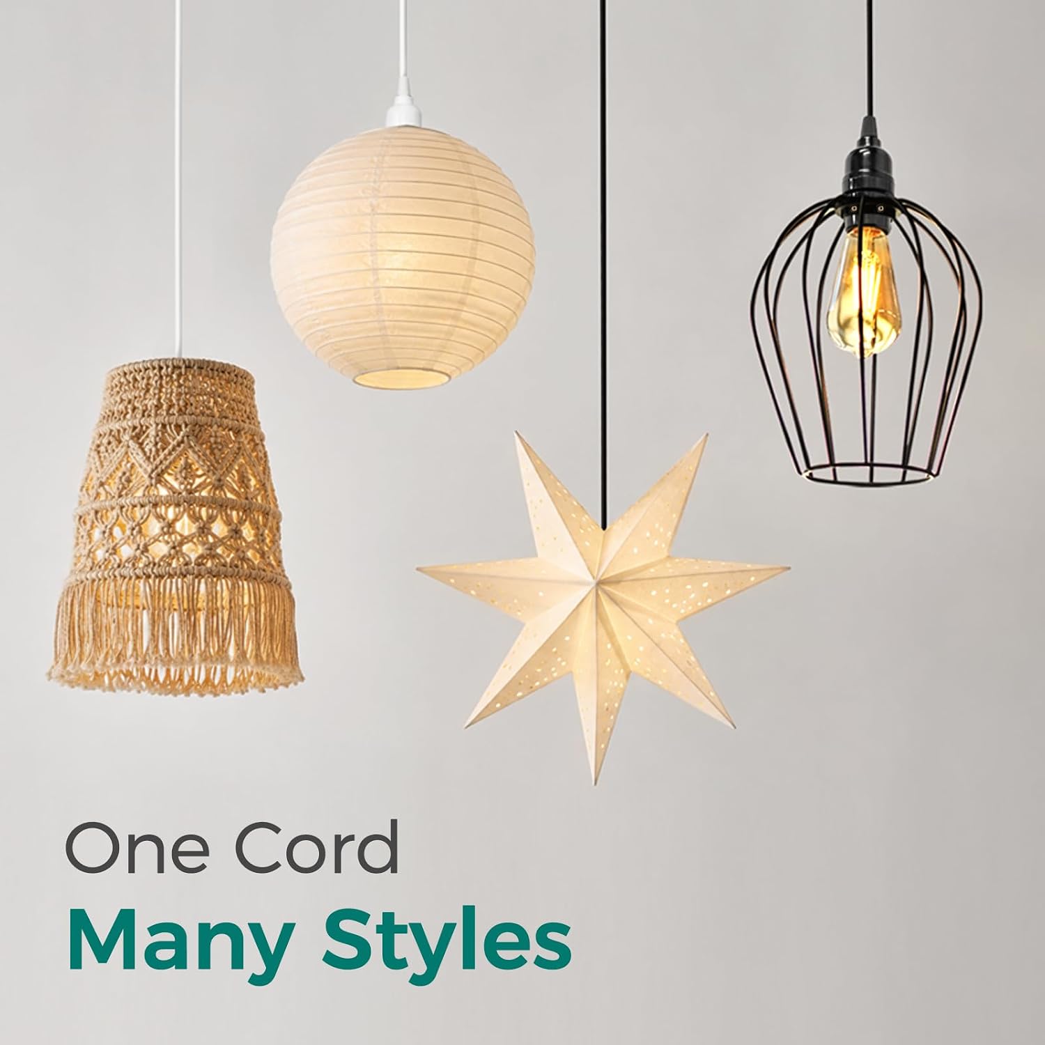 DiCUNO Pendant Light Cord, for Hanging Paper Lantern, 13 Ft, White, 2-Pack