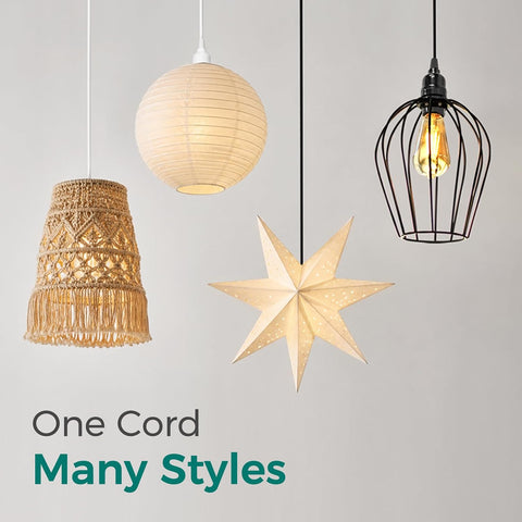 DiCUNO Pendant Light Cord, for Hanging Paper Lantern, 13 Ft, White, 2-Pack