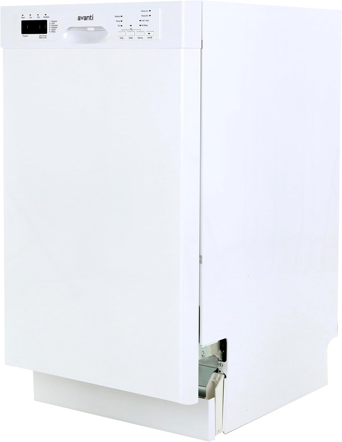 Avanti Built-In Dishwasher 18-Inch Quiet Operation with Drop-Down Metal Door Digital Controls, Silverware Basket ENERGY STAR Certified, in White