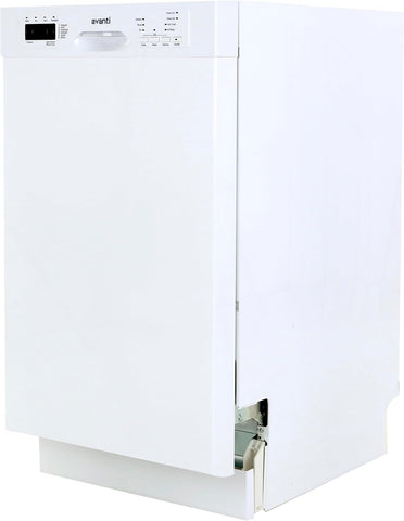 Avanti Built-In Dishwasher 18-Inch Quiet Operation with Drop-Down Metal Door Digital Controls, Silverware Basket ENERGY STAR Certified, in White