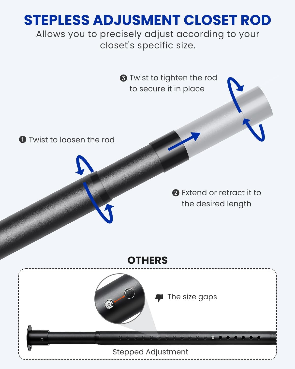 Supforce Closet Rod Heavy Duty, 17-28in Stepless Adjuatable Closet Pole