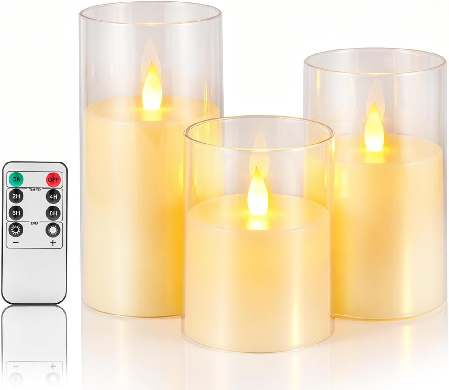 White Flickering Flameless Candles, Battery Operated Acrylic LED Pillar Candles with Remote Control and Timer, Halloween Decor, Set of 6 (Gray, 12 Pack (3" x 6")