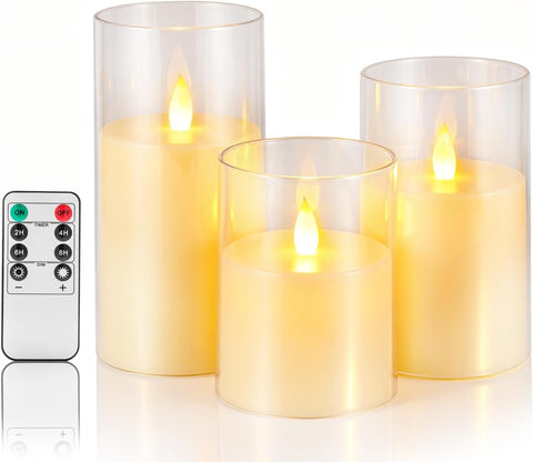 White Flickering Flameless Candles, Battery Operated Acrylic LED Pillar Candles with Remote Control and Timer, Halloween Decor, Set of 6 (Gray, 12 Pack (3" x 6")