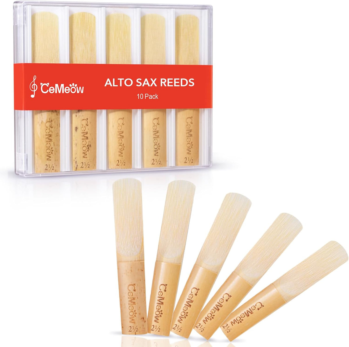 Alto Saxophone Reeds 2.5, Professional Alto Sax Reeds 10Pack with Plastic Box, Thinner Reed Tip Advanced Cutting Technology for Saxophone Beginner and Player