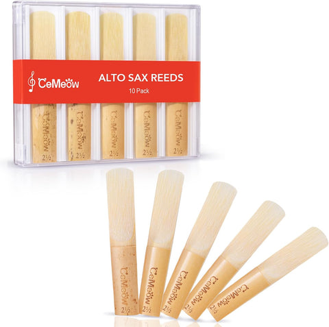 Alto Saxophone Reeds 2.5, Professional Alto Sax Reeds 10Pack with Plastic Box, Thinner Reed Tip Advanced Cutting Technology for Saxophone Beginner and Player