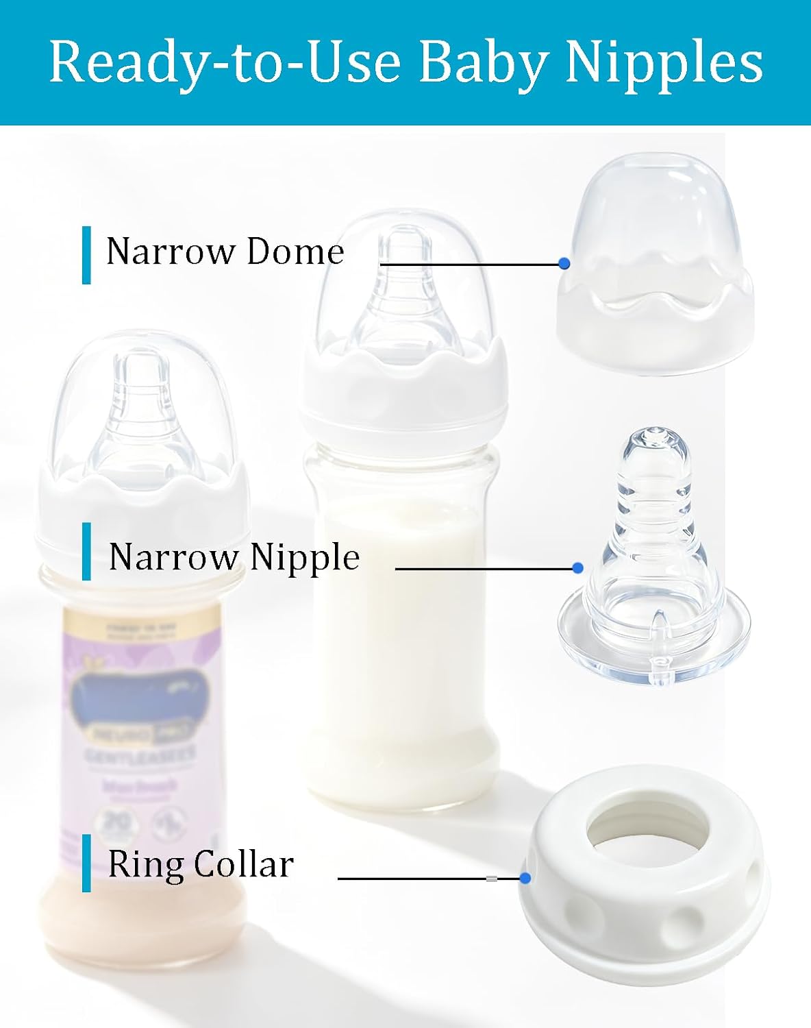 Replacement Nipples Compatible with Similac & Enfamil Ready-to-Feed Baby Bottles, Soft Silicone Baby Bottle Nipples, Slow Flow, Reusable, BPA Free, Dishwasher Safe, 2 Pack