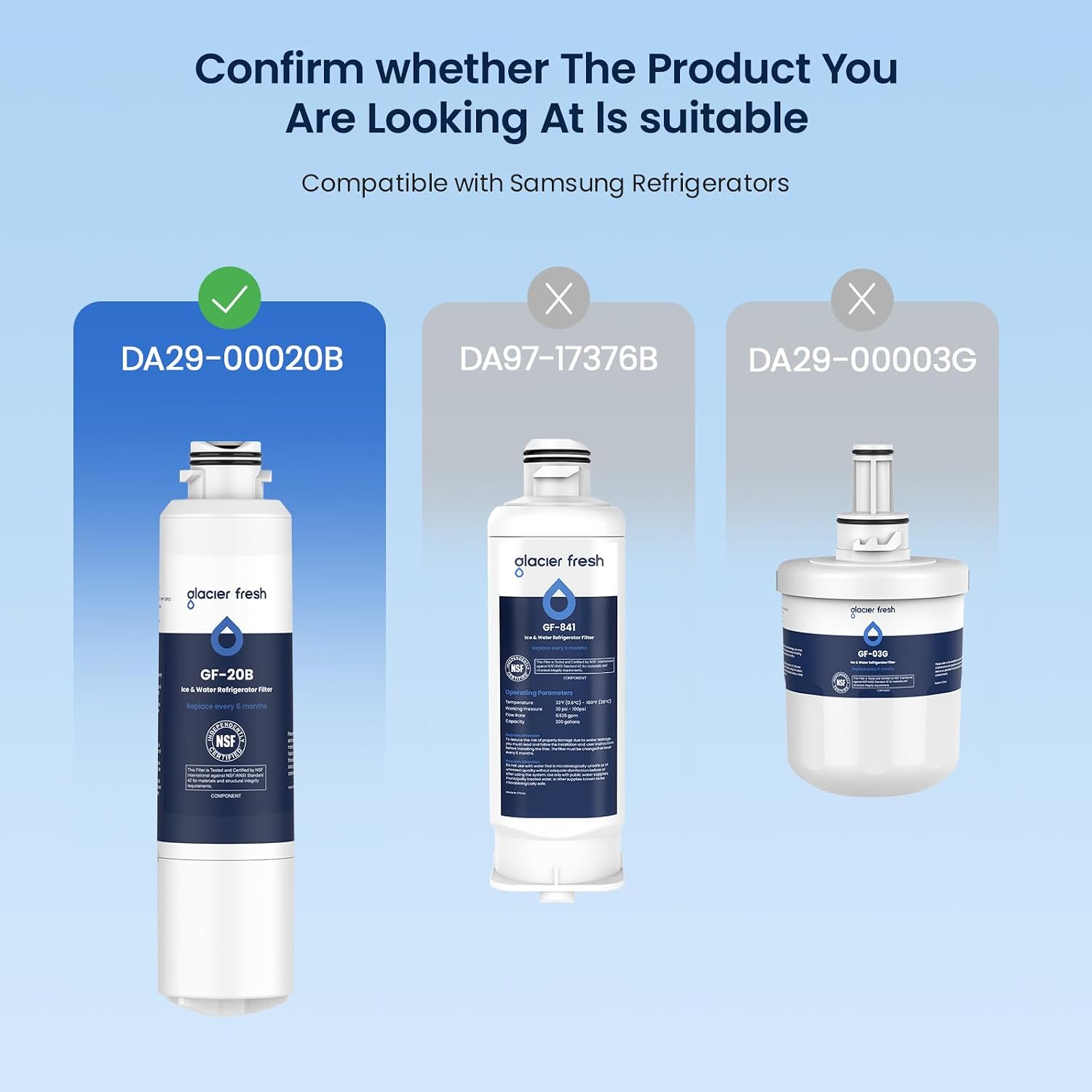 GLACIER FRESH Replacement for Samsung Water Filter Da29-00020b 4 Pack