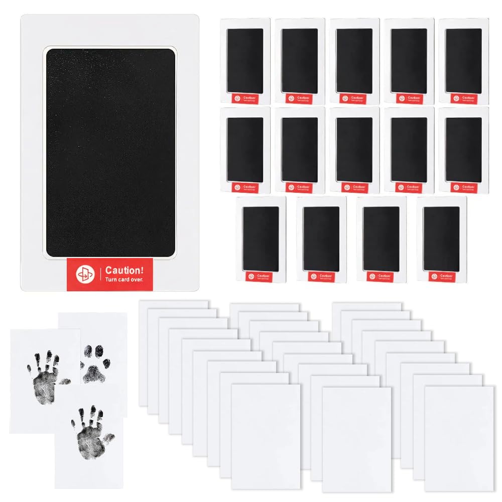 15-Set Inkless Memory Kit for Hand & Foot Prints, Pet Paw Impressions – Clean Touch Pad with Keepsake Cards,Reusable Hand and Foot Print Pad,Newborn & Pet Gift (Black)