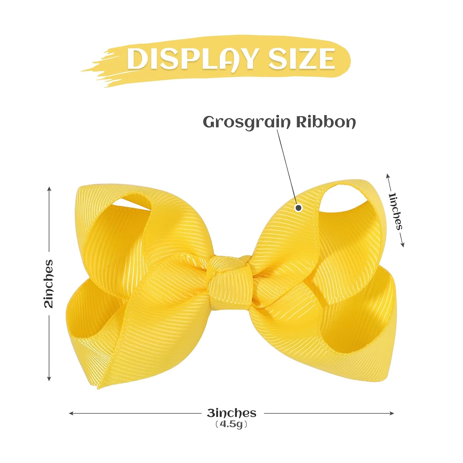 YHXX YLEN 2 PCS 3" Hair Bows for Girls, Yellow Grosgrain Ribbon Hair Clips